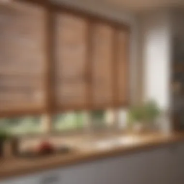 Wooden blinds adding warmth to a spacious kitchen