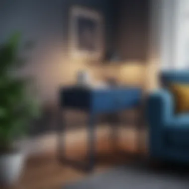 Serene Spaces: End Table in a Reading Nook Dark blue end table in a cozy reading nook