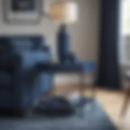 Elegant dark blue end table in a modern living room