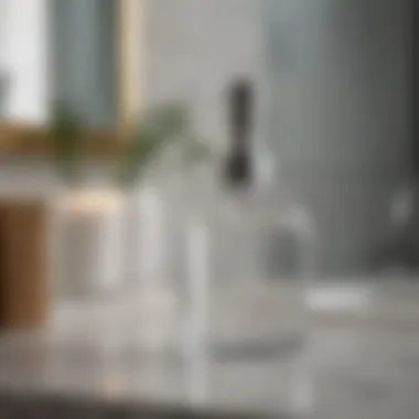 Elegant refillable glass soap dispenser in a modern bathroom setting