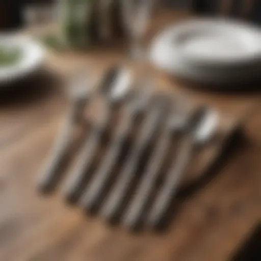 Rustic flatware set elegantly displayed on a wooden table