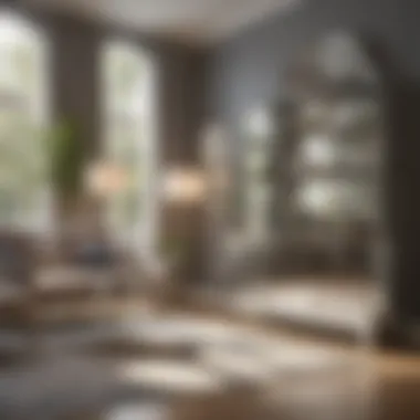 Modern Living Room with Stylish Hutch Interior design featuring a mirrored china hutch in a modern living room.