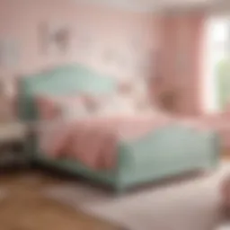 Elegant girly full size bed frame in pastel colors
