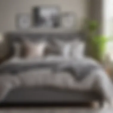 Cozy Comfort: Gray Bed Frame Accented with Pillows Cozy bedroom decor featuring a gray bed frame with decorative pillows.
