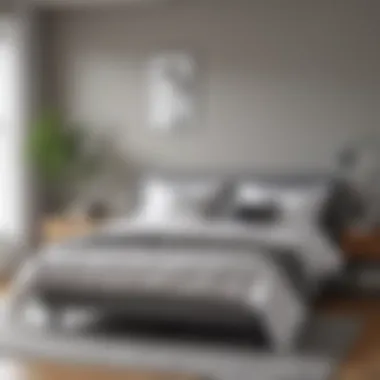 Sleek Style: Gray Bed Frame in Minimalist Design Stylishly arranged gray bed frame in a minimalist interior design.