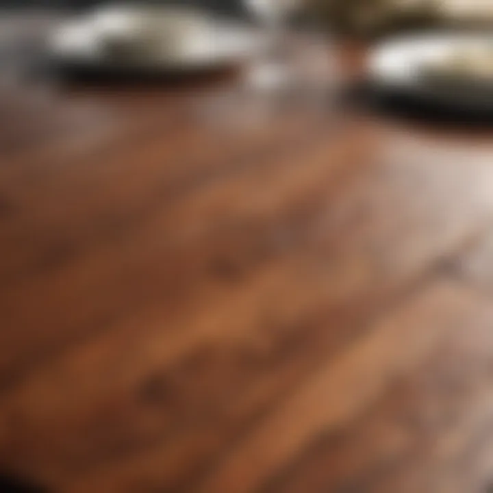 A close-up view of the intricate craftsmanship on a two leaf dining table, highlighting the details of the wood grain and finish