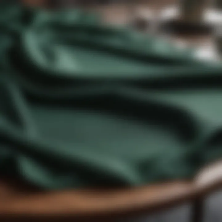 Close-up of textured dark green fabric used in table setting