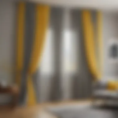 Combination of yellow and gray sheer curtains enhancing a cozy space