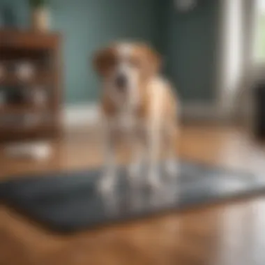 Illustration depicting the maintenance and cleaning of a pet mat after spills.