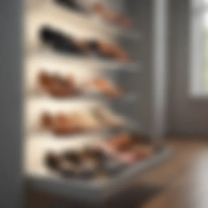 Close-up of a shoe organizer showcasing its lighting feature